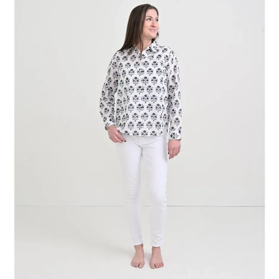 Pomegranate Inc Agra Bloom Indigo Button Down Blouse^ Tops & Tunics