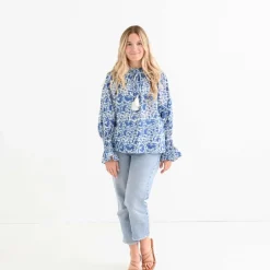 Pomegranate Inc Amaranth Blue Flounce Sleeve Blouse^ Tops & Tunics