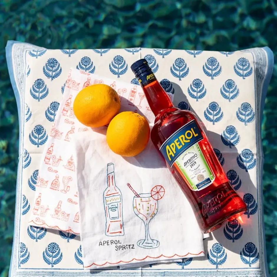 Pomegranate Inc Aperol Spritz Linen Tea Towels^ Tea Towels