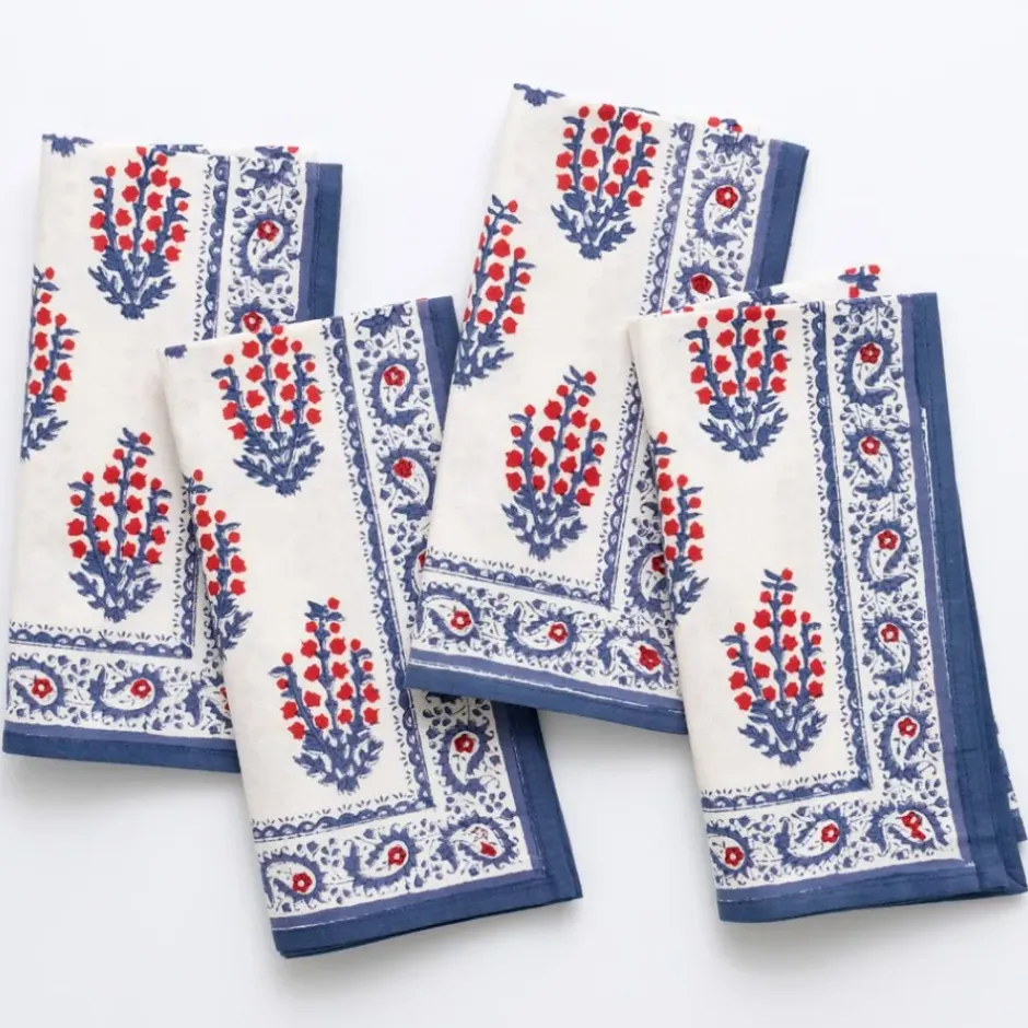 Pomegranate Inc Block Printed Sagar Red & Blue Napkins^ Napkins