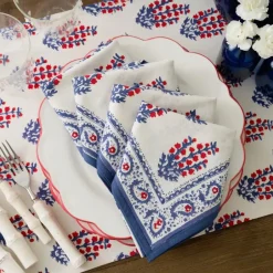 Pomegranate Inc Block Printed Sagar Red & Blue Napkins^ Napkins