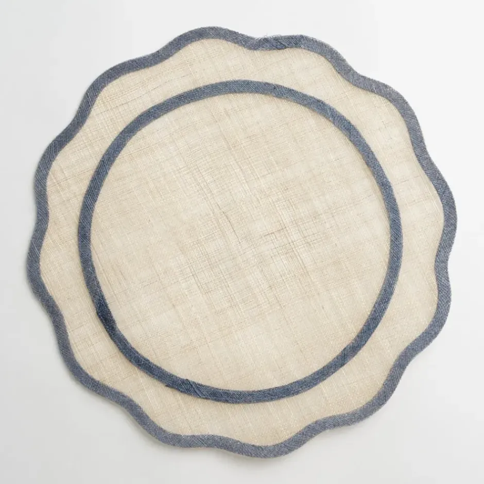 Pomegranate Inc Blue Scalloped Edge Natural Fiber Placemats | Set 4^ Woven Placemats