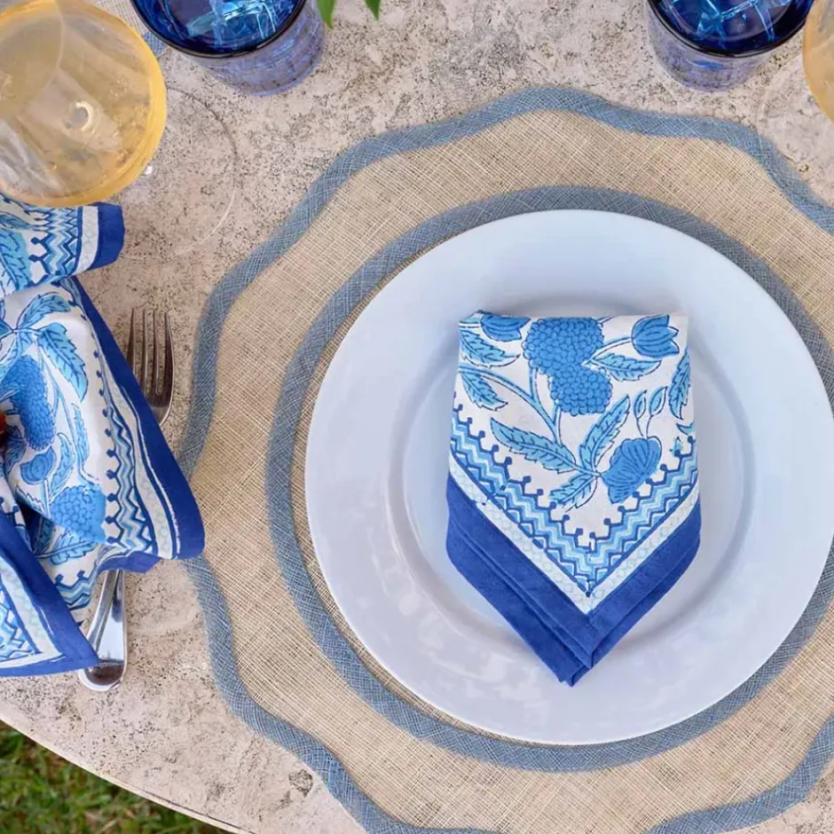 Pomegranate Inc Blue Scalloped Edge Natural Fiber Placemats | Set 4^ Woven Placemats