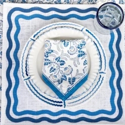 Pomegranate Inc Blue Square Wave Placemat | Set of 4^ Woven Placemats