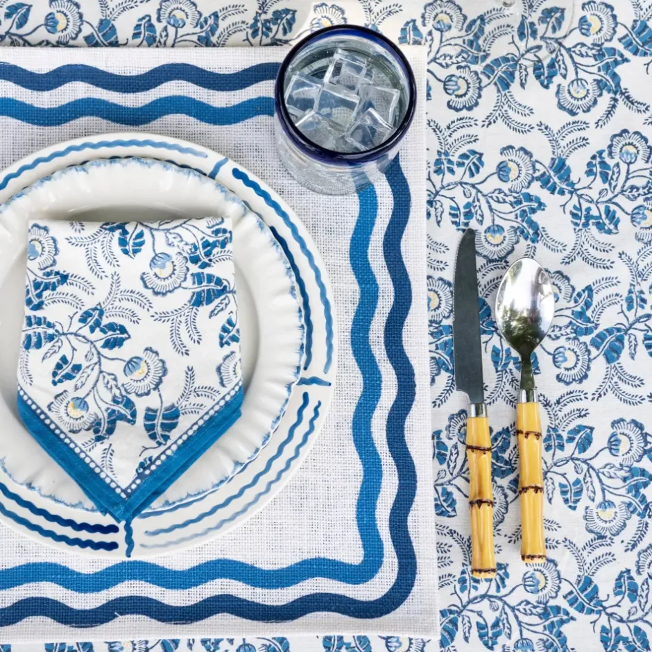 Pomegranate Inc Blue Square Wave Placemat | Set of 4^ Woven Placemats