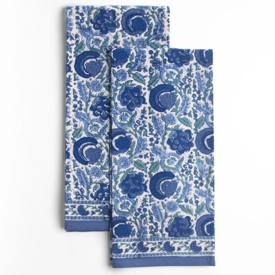 Pomegranate Inc Bohemian Floral Azure Blue & Aqua Tea Towels^ Tea Towels