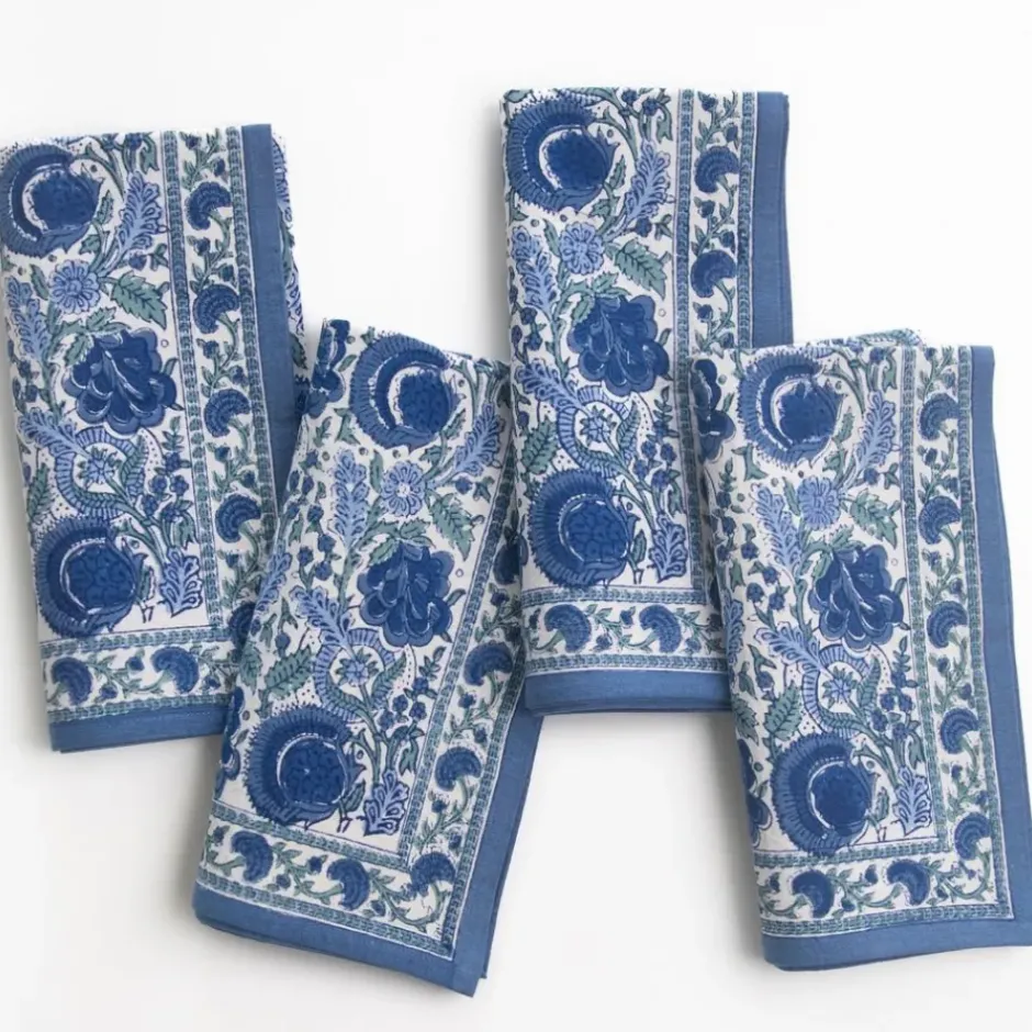 Pomegranate Inc Bohemian Floral Azure Blue & Aqua Napkin | Set of 4^ Napkins