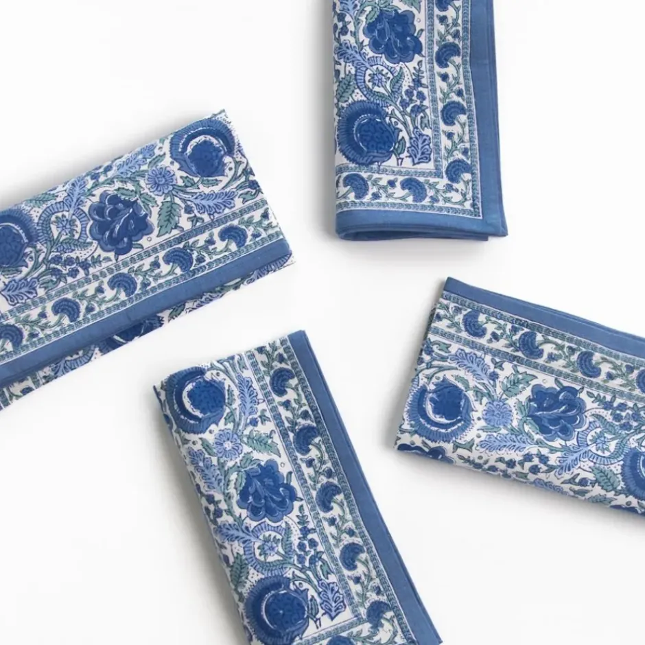 Pomegranate Inc Bohemian Floral Azure Blue & Aqua Napkin | Set of 4^ Napkins
