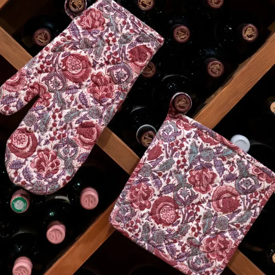 Pomegranate Inc Bohemian Floral Dusty Rose Oven Mitt Set^ Oven Mitts