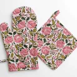 Pomegranate Inc Bohemian Floral Moss & Mauve Oven Mitt Set^ Oven Mitts