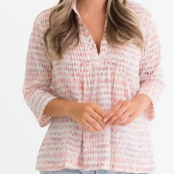 Pomegranate Inc Brushstroke Coral Pintuck Blouse^ Tops & Tunics
