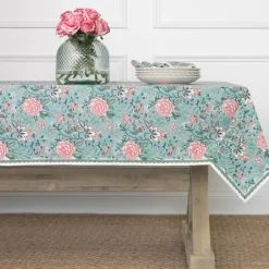 Pomegranate Inc Butterfly Garden Aqua & Rose Tablecloth^ Tablecloths