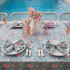 Pomegranate Inc Butterfly Garden Aqua & Rose Tablecloth^ Tablecloths