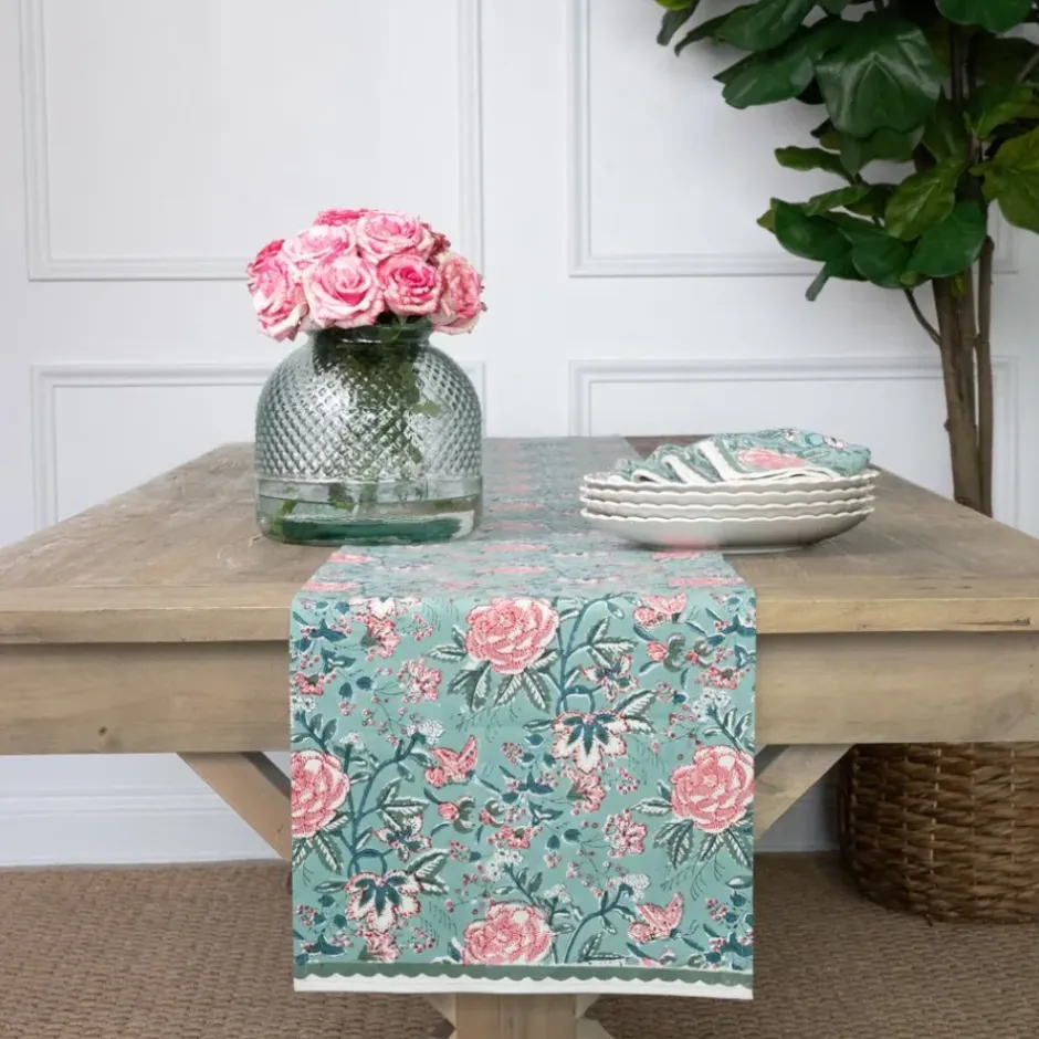 Pomegranate Inc Butterfly Garden Aqua & Rose Table Runner^ Table Runners