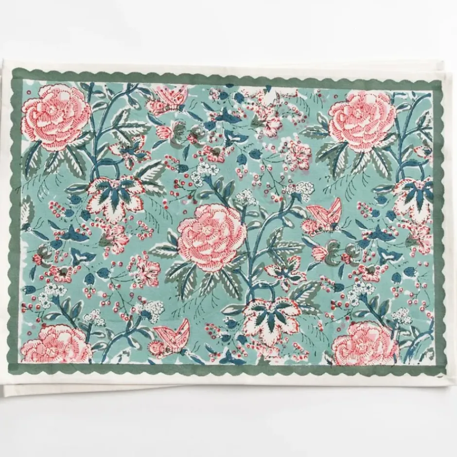 Pomegranate Inc Butterfly Garden Aqua & Rose Placemat | Set of 4^ Printed Placemats