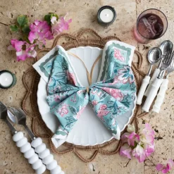 Pomegranate Inc Butterfly Garden Aqua & Rose Napkin | Set of 4^ Napkins