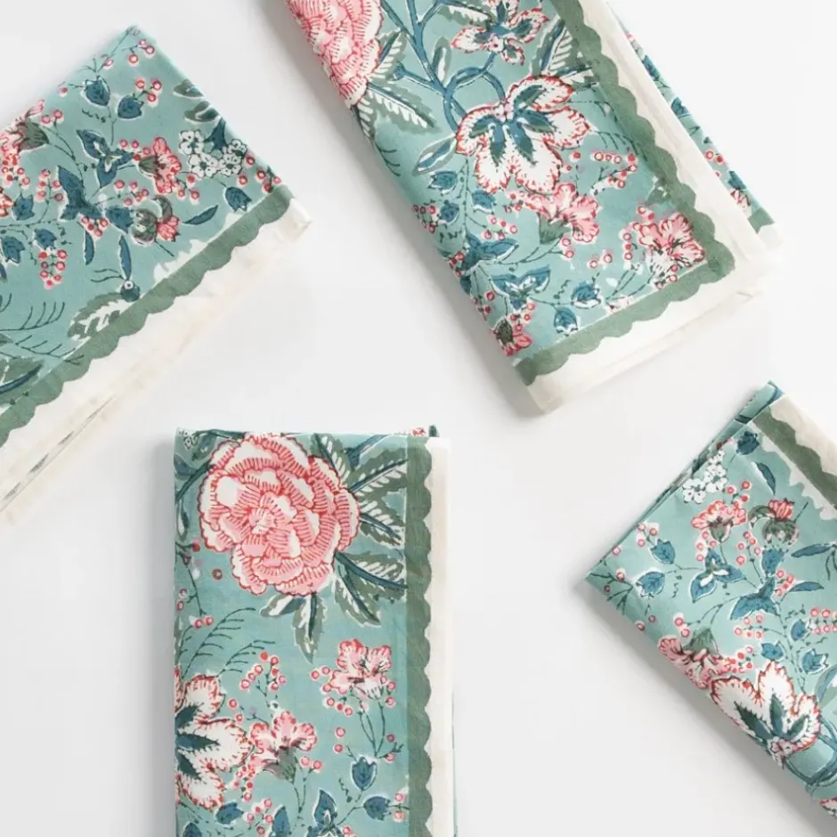 Pomegranate Inc Butterfly Garden Aqua & Rose Napkin | Set of 4^ Napkins