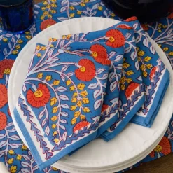 Pomegranate Inc Cactus Flower Blue & Poppy Napkin | Set of 4^ Napkins