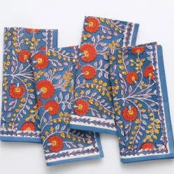 Pomegranate Inc Cactus Flower Blue & Poppy Napkin | Set of 4^ Napkins