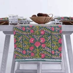 Pomegranate Inc Cactus Flower Jade Table Runner^ Table Runners