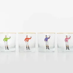 Pomegranate Inc Classic Jockey Silks Bourbon Glass Mixed Set of 4^ Glassware & Barware