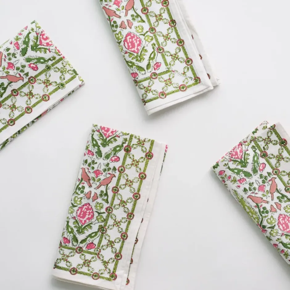 Pomegranate Inc Dove & Cypress Pink & Green Napkin | Set of 4^ Napkins