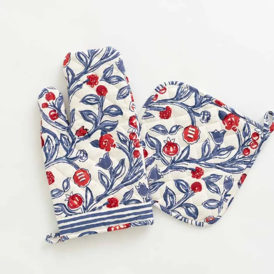Pomegranate Inc Emma Red & Blue Oven Mitt Set^ Oven Mitts