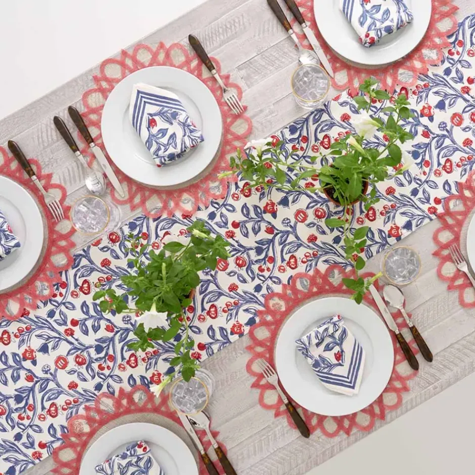 Pomegranate Inc Emma Red & Blue Table Runner^ Table Runners