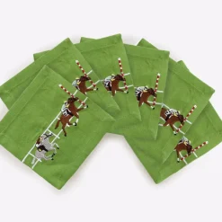 Pomegranate Inc Finish line horse race embroidered cocktail napkins^ Cocktail Napkins
