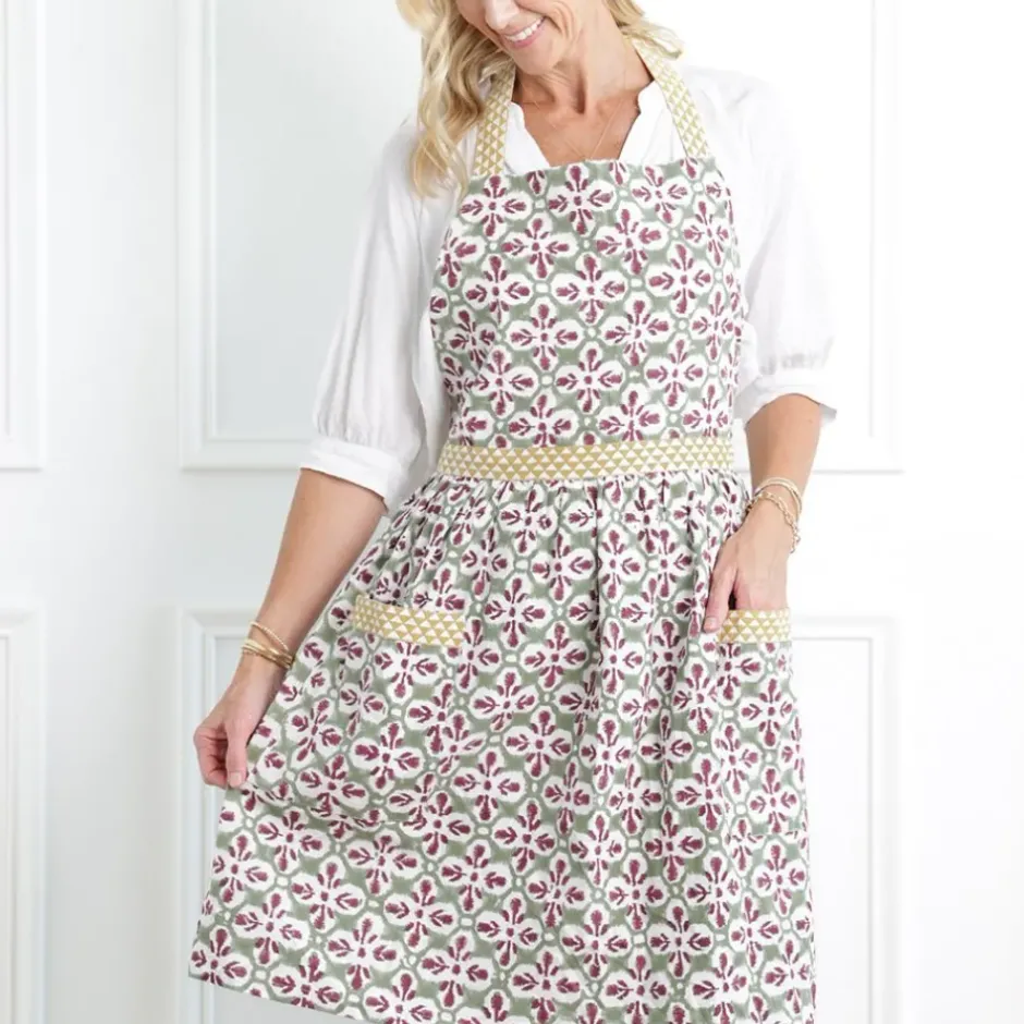 Pomegranate Inc Fleur de Lis Antique Jade Apron^ Aprons