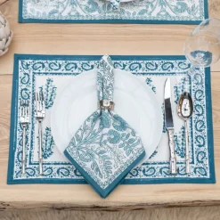 Pomegranate Inc Floral Trellis Aqua Napkin | Set of 4^ Napkins
