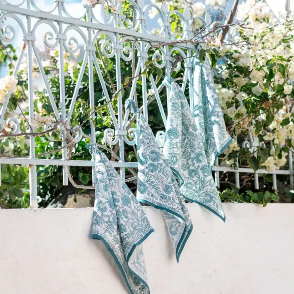 Pomegranate Inc Floral Trellis Aqua Napkin | Set of 4^ Napkins