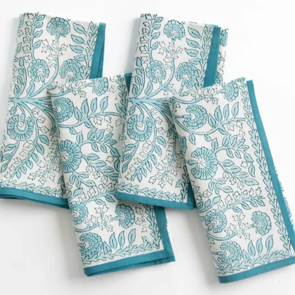 Pomegranate Inc Floral Trellis Aqua Napkin | Set of 4^ Napkins