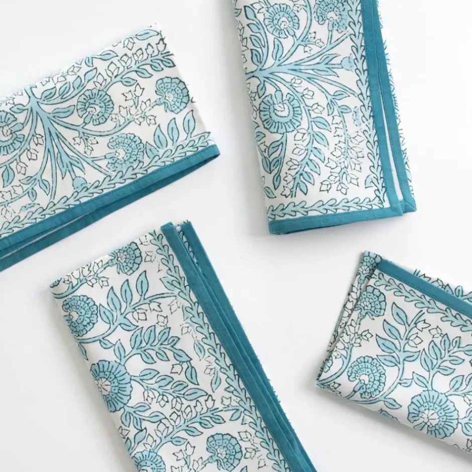 Pomegranate Inc Floral Trellis Aqua Napkin | Set of 4^ Napkins