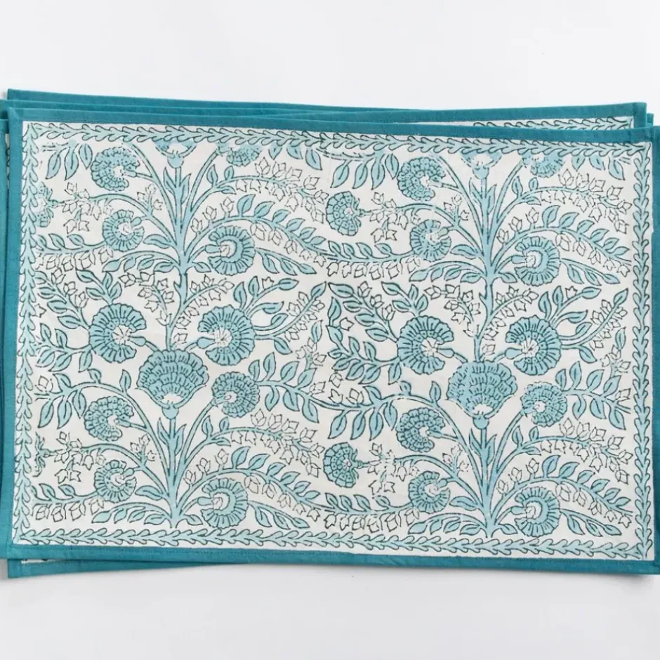 Pomegranate Inc Floral Trellis Aqua Placemat | Set of 4^ Printed Placemats