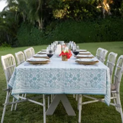 Pomegranate Inc Floral Trellis Aqua Tablecloth^ Tablecloths