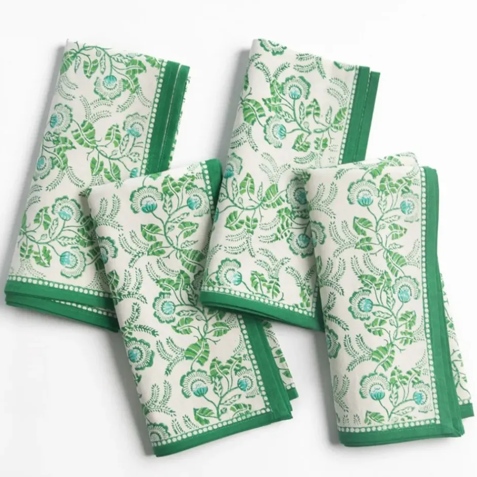 Pomegranate Inc Gardenia Vine Emerald Napkin | Set of 4^ Napkins