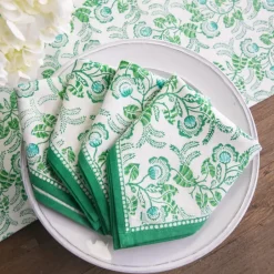 Pomegranate Inc Gardenia Vine Emerald Napkin | Set of 4^ Napkins