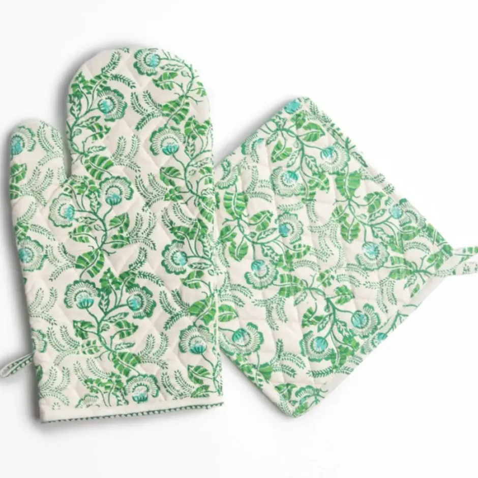 Pomegranate Inc Gardenia Vine Emerald Oven Mitt Set^ Oven Mitts