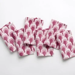 Pomegranate Inc Geo Feather Fuchsia Cocktail Napkin | Set of 6^ Cocktail Napkins