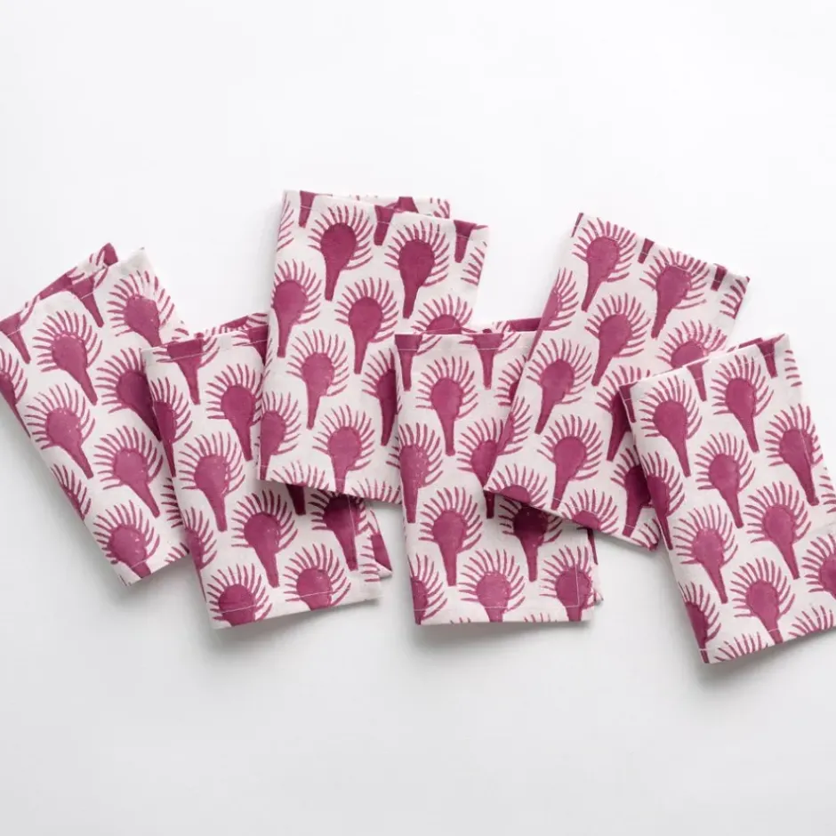 Pomegranate Inc Geo Feather Fuchsia Cocktail Napkin | Set of 6^ Cocktail Napkins