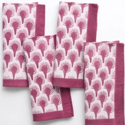 Pomegranate Inc Geo Feather Fuchsia Napkin | Set of 4^ Napkins