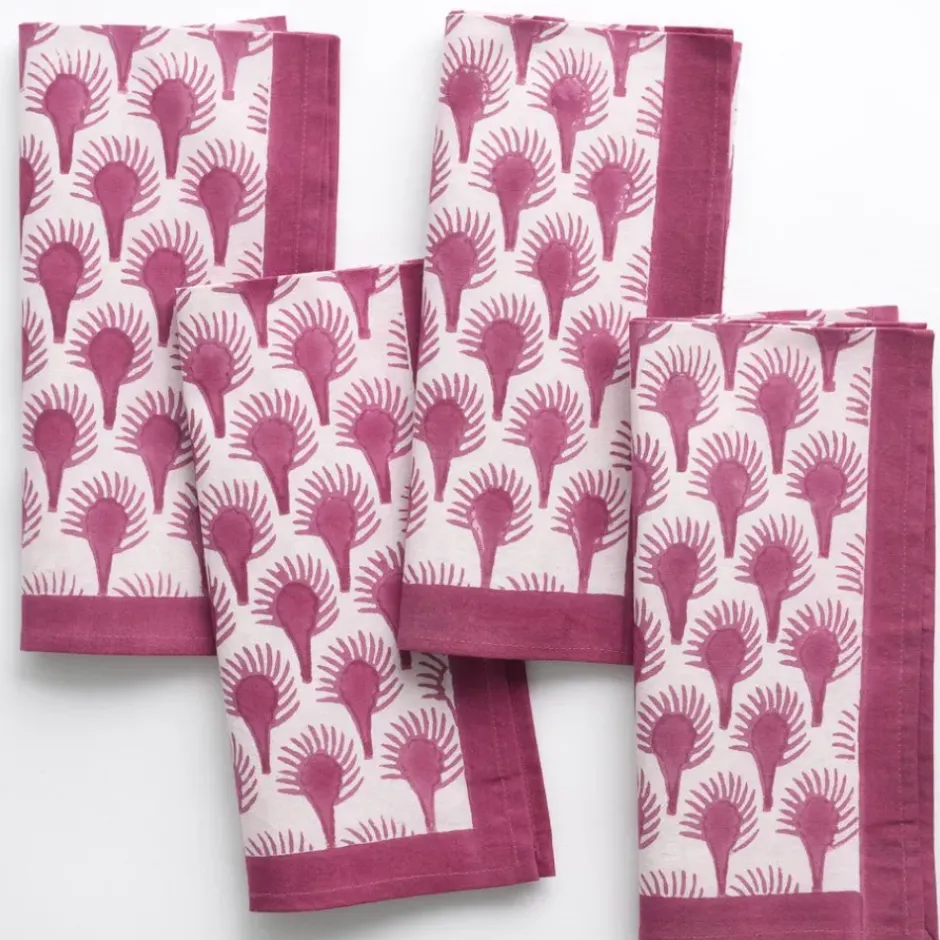 Pomegranate Inc Geo Feather Fuchsia Napkin | Set of 4^ Napkins