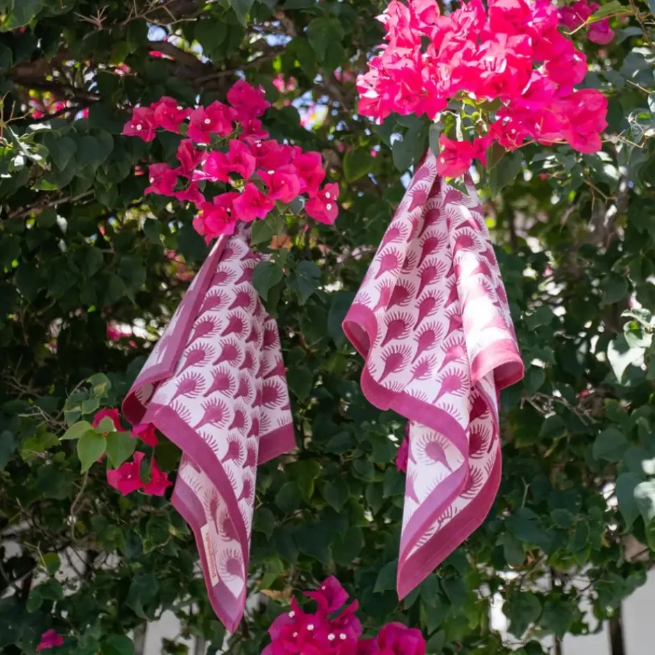 Pomegranate Inc Geo Feather Fuchsia Napkin | Set of 4^ Napkins