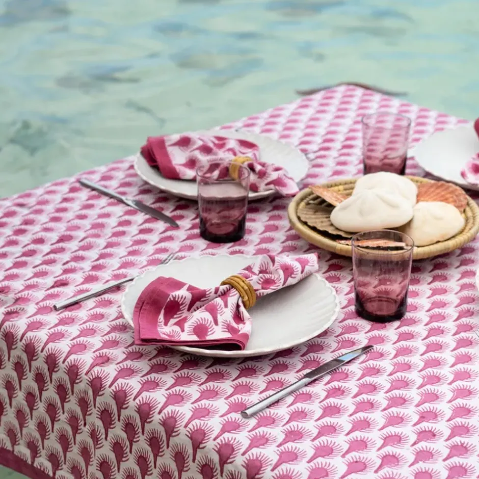 Pomegranate Inc Geo Feather Fuchsia Napkin | Set of 4^ Napkins