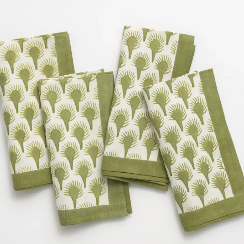 Pomegranate Inc Geo Feather Moss Napkin | Set of 4^ Napkins