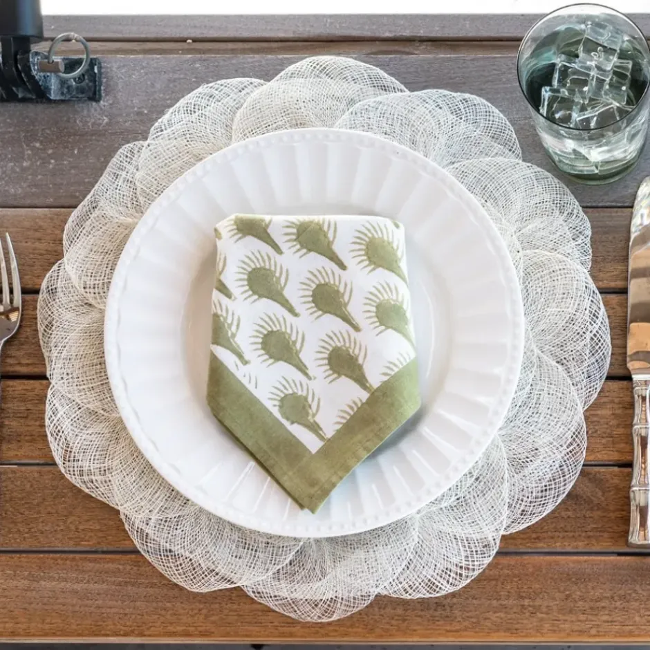 Pomegranate Inc Geo Feather Moss Napkin | Set of 4^ Napkins