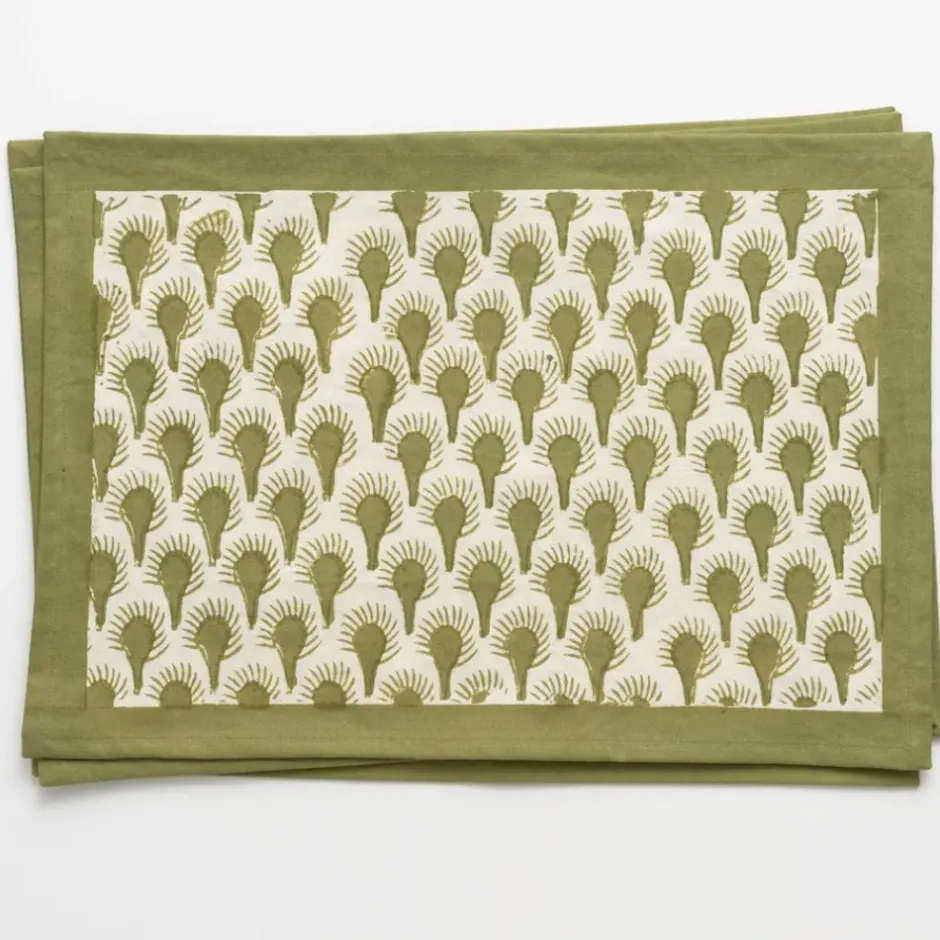Pomegranate Inc Geo Feather Moss Placemats | Set of 4^ Printed Placemats