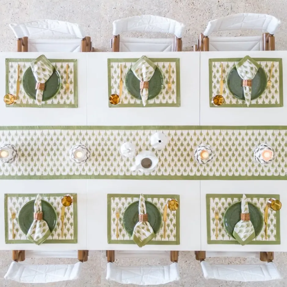 Pomegranate Inc Geo Feather Moss Placemats | Set of 4^ Printed Placemats
