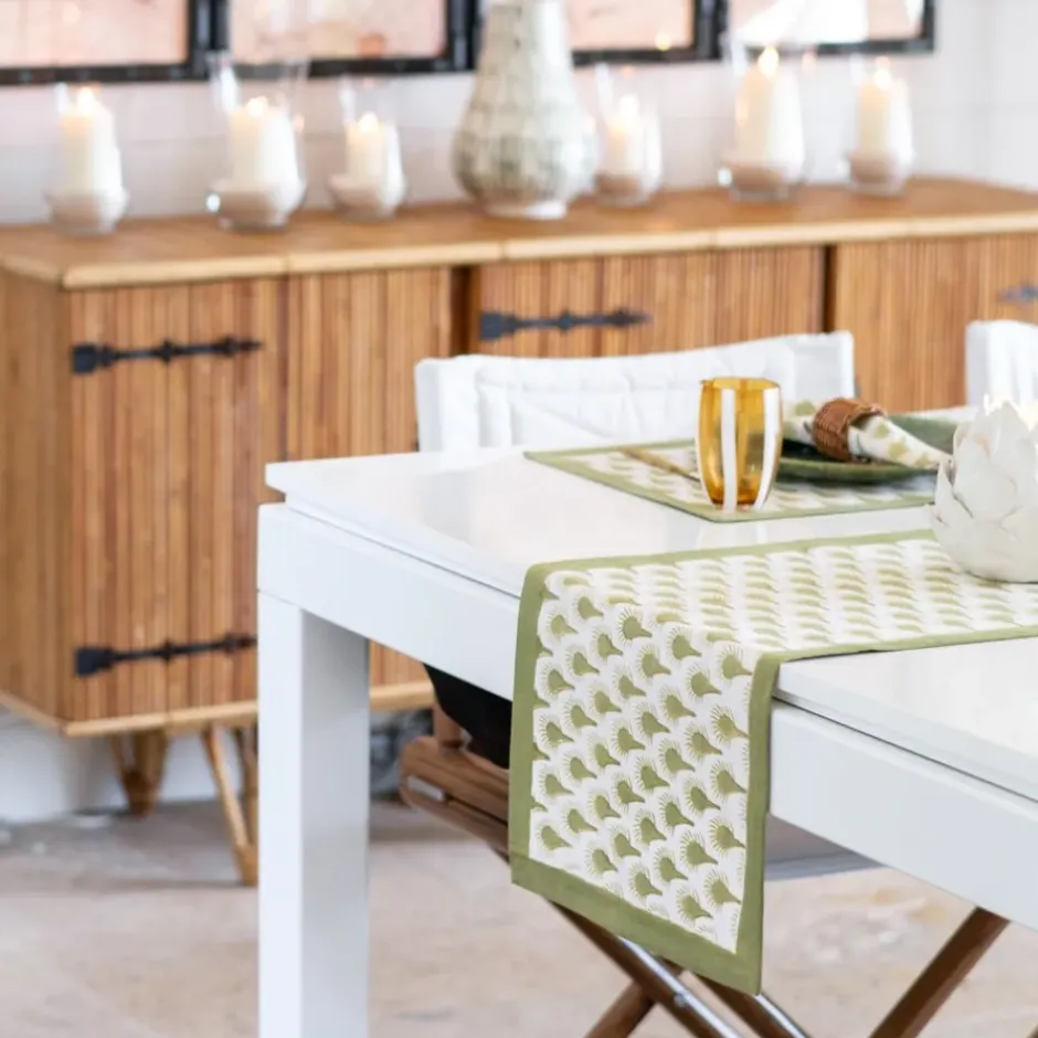 Pomegranate Inc Geo Feather Moss Table Runner^ Table Runners